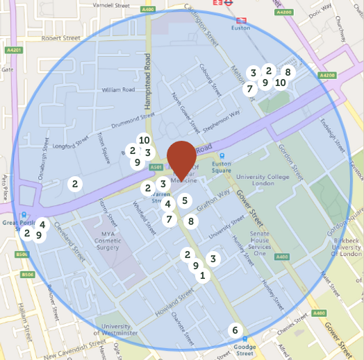 Map of non-UPF businesses around UCLH